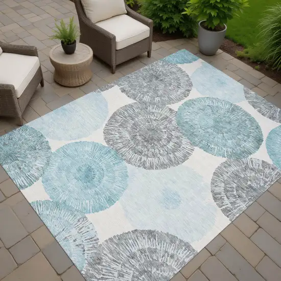 Teal Blue Ivory And Gray Abstract Washable Indoor Outdoor Area Rug Photo 9