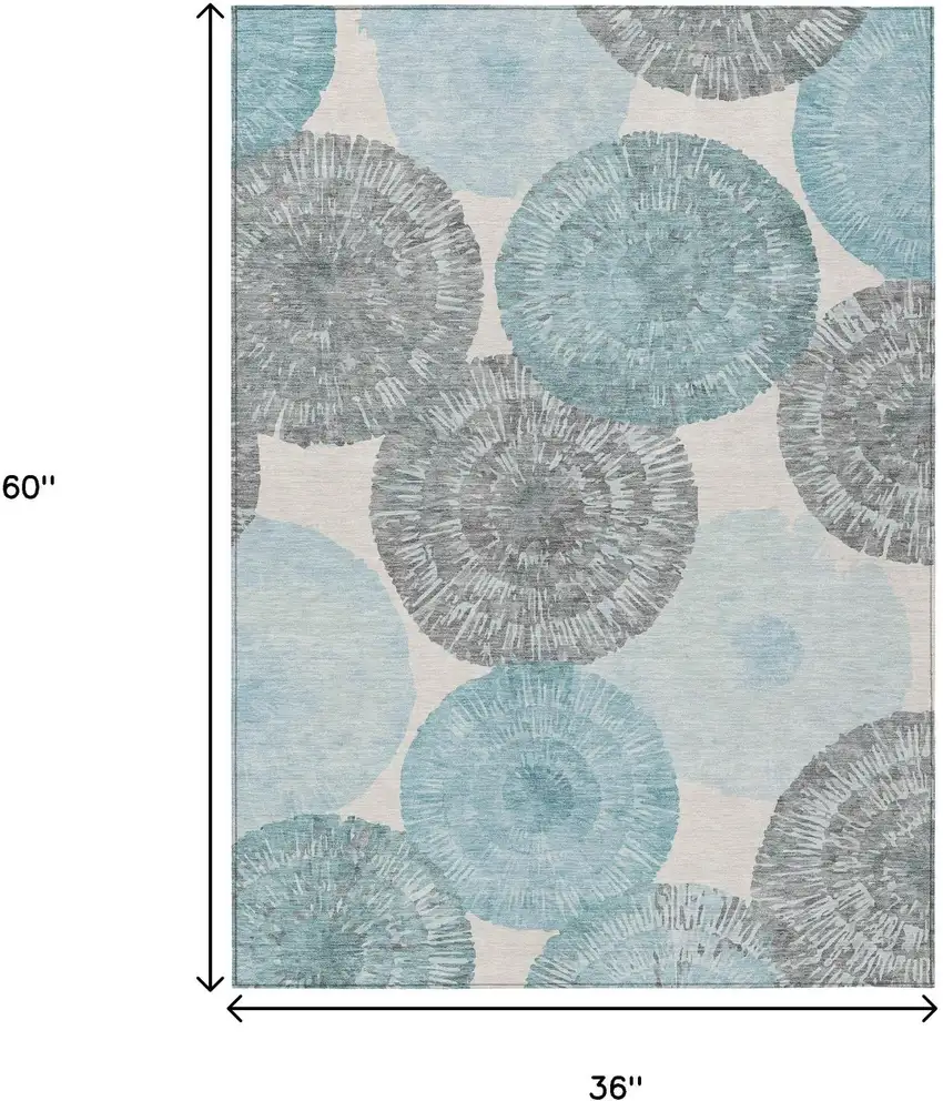 Teal Blue Ivory And Gray Abstract Washable Indoor Outdoor Area Rug Photo 3