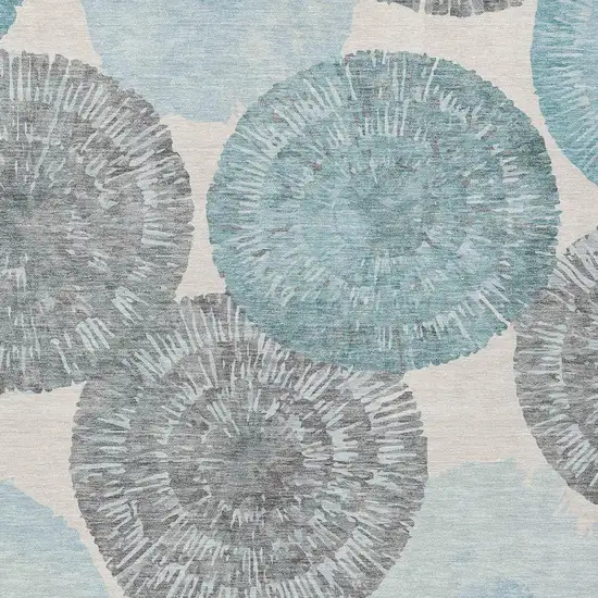 Teal Blue Ivory And Gray Abstract Washable Indoor Outdoor Area Rug Photo 8