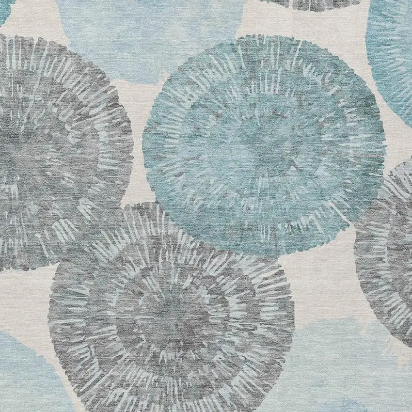 Teal Blue Ivory And Gray Abstract Washable Indoor Outdoor Area Rug Photo 8