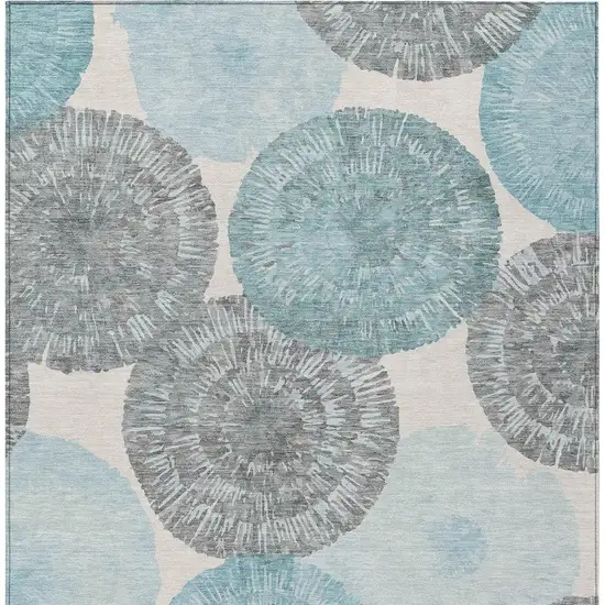 Teal Blue Ivory And Gray Abstract Washable Indoor Outdoor Area Rug Photo 5