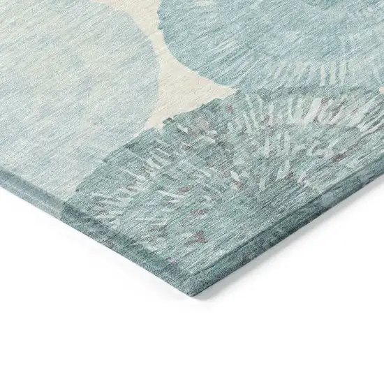 Teal Blue Ivory And Gray Abstract Washable Indoor Outdoor Area Rug Photo 7