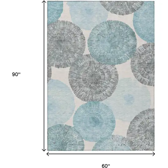 Teal Blue Ivory And Gray Abstract Washable Indoor Outdoor Area Rug Photo 3