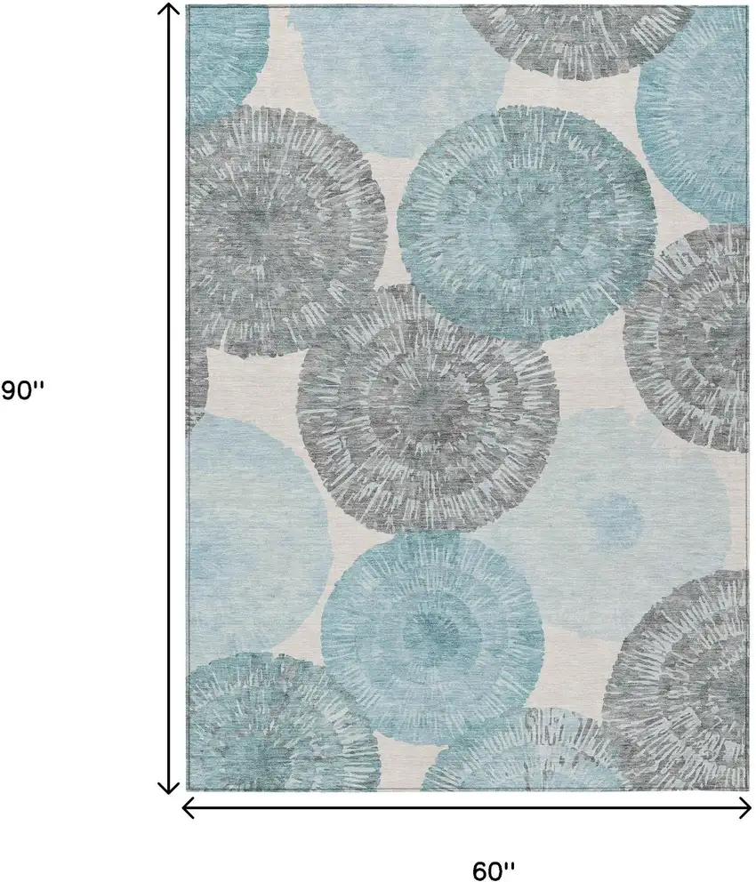 Teal Blue Ivory And Gray Abstract Washable Indoor Outdoor Area Rug Photo 3