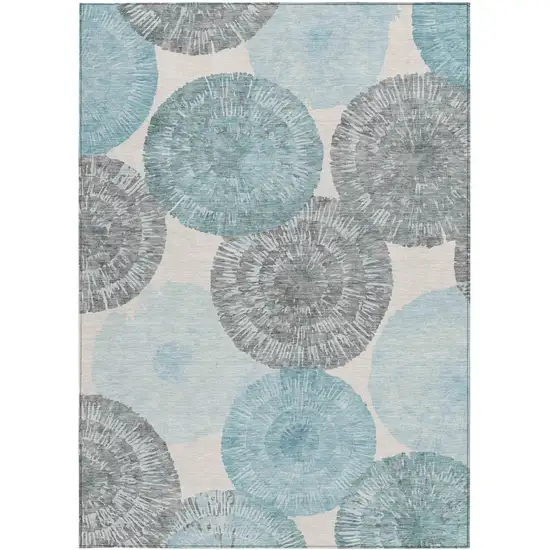 Teal Blue Ivory And Gray Abstract Washable Indoor Outdoor Area Rug Photo 4