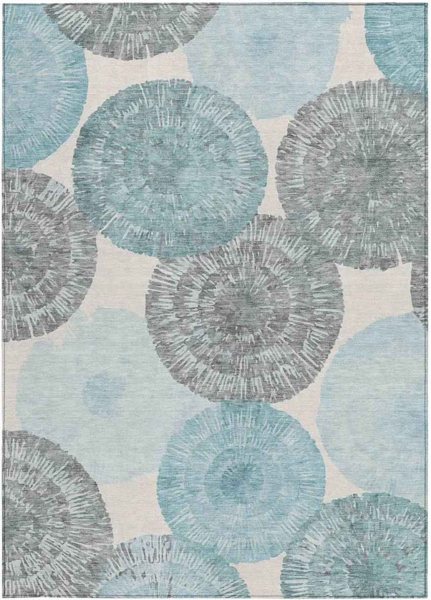 Teal Blue Ivory And Gray Abstract Washable Indoor Outdoor Area Rug Photo 4