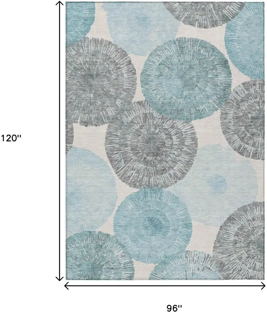 Teal Blue Ivory And Gray Abstract Washable Indoor Outdoor Area Rug Photo 3