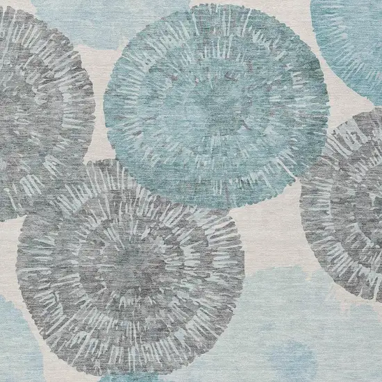 Teal Blue Ivory And Gray Abstract Washable Indoor Outdoor Area Rug Photo 4