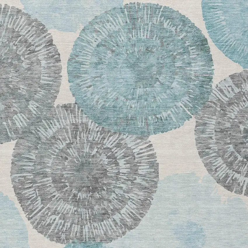 Teal Blue Ivory And Gray Abstract Washable Indoor Outdoor Area Rug Photo 4