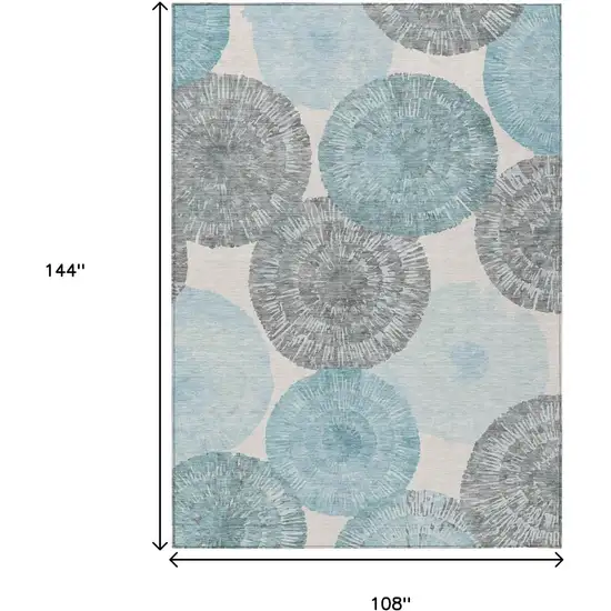 Teal Blue Ivory And Gray Abstract Washable Indoor Outdoor Area Rug Photo 3