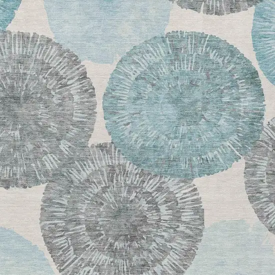 Teal Blue Ivory And Gray Abstract Washable Indoor Outdoor Area Rug Photo 8