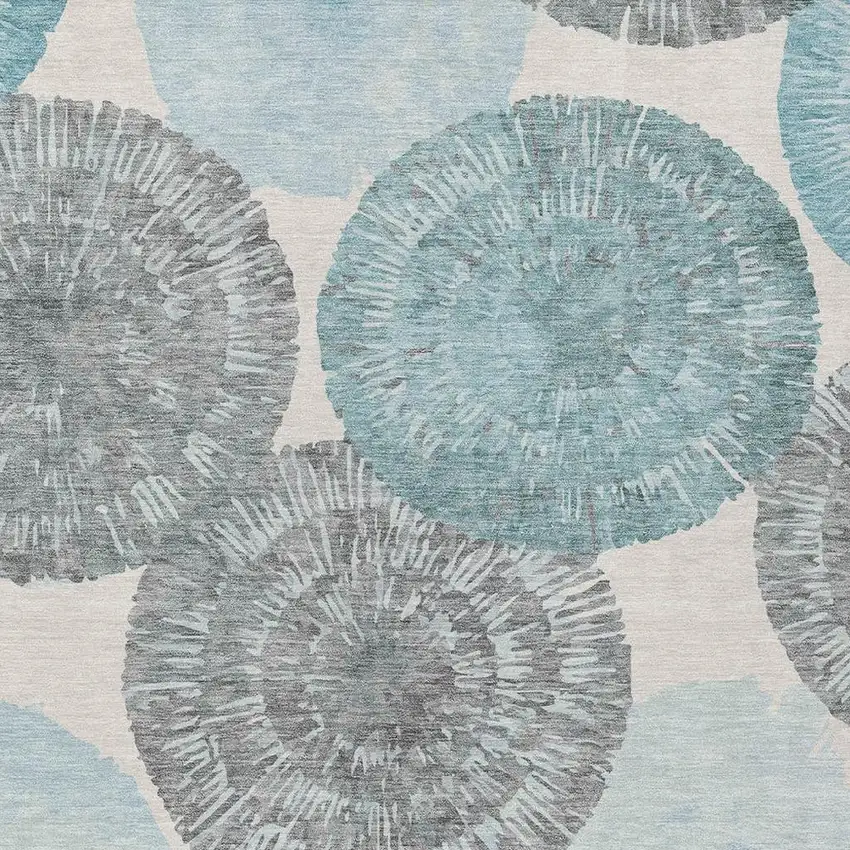 Teal Blue Ivory And Gray Abstract Washable Indoor Outdoor Area Rug Photo 8