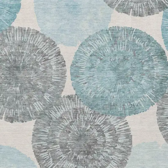 Teal Blue Ivory And Gray Abstract Washable Indoor Outdoor Area Rug Photo 8