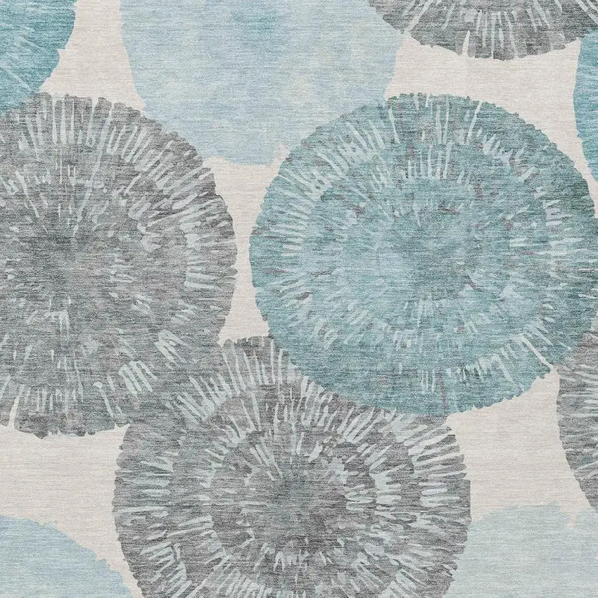 Teal Blue Ivory And Gray Abstract Washable Indoor Outdoor Area Rug Photo 8
