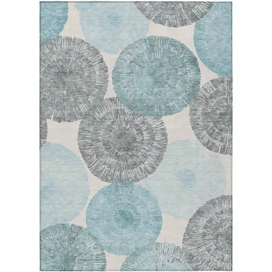 Teal Blue Ivory And Gray Abstract Washable Indoor Outdoor Area Rug Photo 2