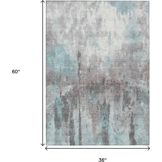 Teal Blue Ivory And Gray Abstract Washable Indoor Outdoor Area Rug Photo 3