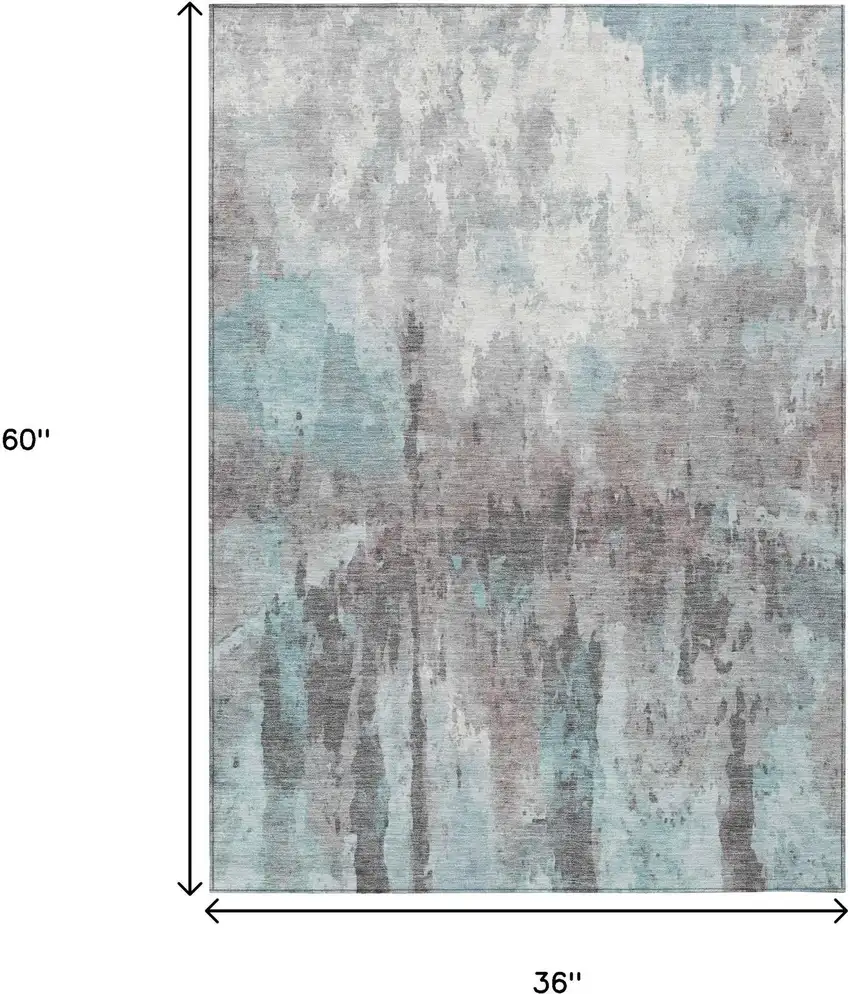 Teal Blue Ivory And Gray Abstract Washable Indoor Outdoor Area Rug Photo 3
