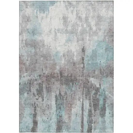 Teal Blue Ivory And Gray Abstract Washable Indoor Outdoor Area Rug Photo 4