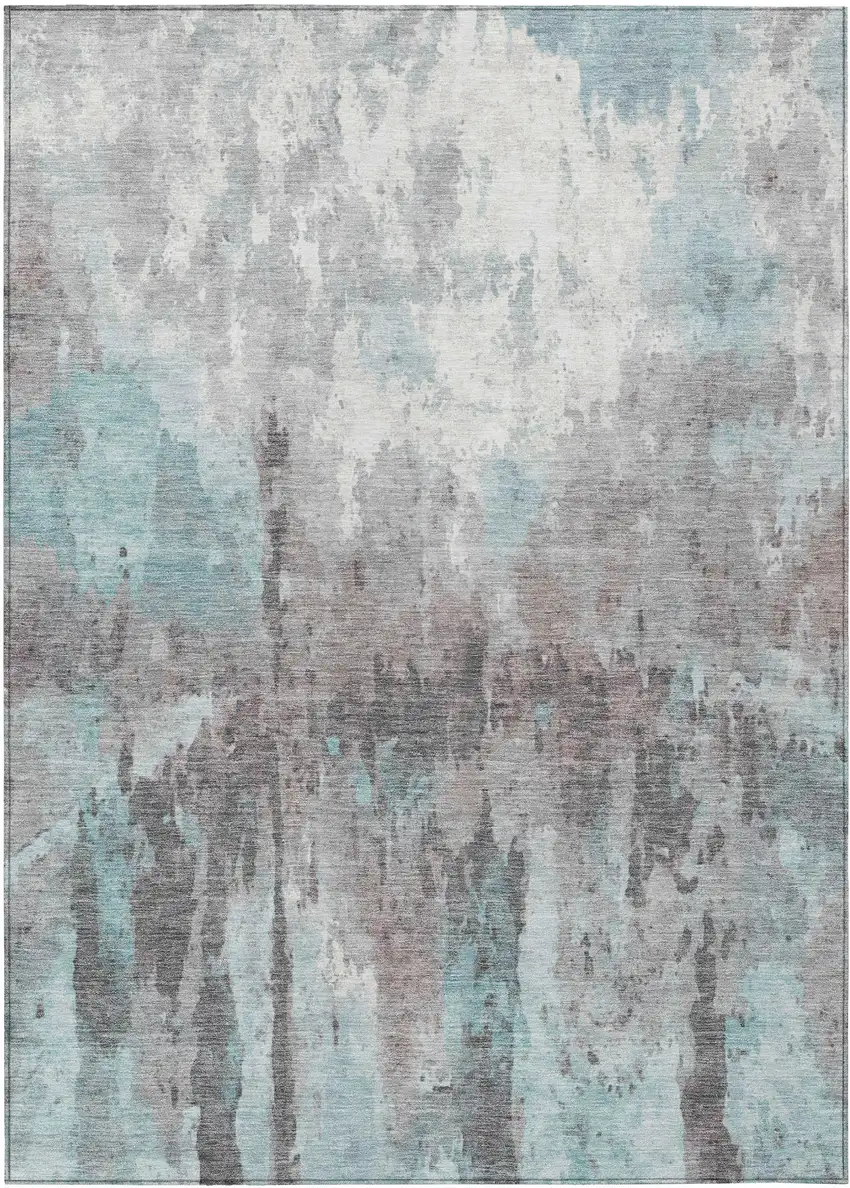 Teal Blue Ivory And Gray Abstract Washable Indoor Outdoor Area Rug Photo 2