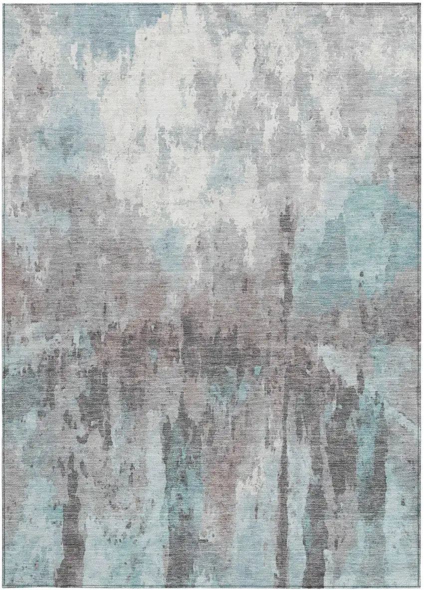 Teal Blue Ivory And Gray Abstract Washable Indoor Outdoor Area Rug Photo 4