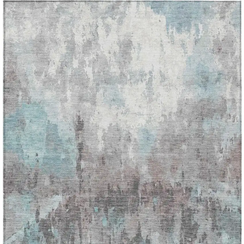 Teal Blue Ivory And Gray Abstract Washable Indoor Outdoor Area Rug Photo 8