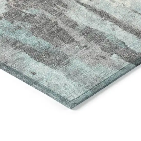 Teal Blue Ivory And Gray Abstract Washable Indoor Outdoor Area Rug Photo 5