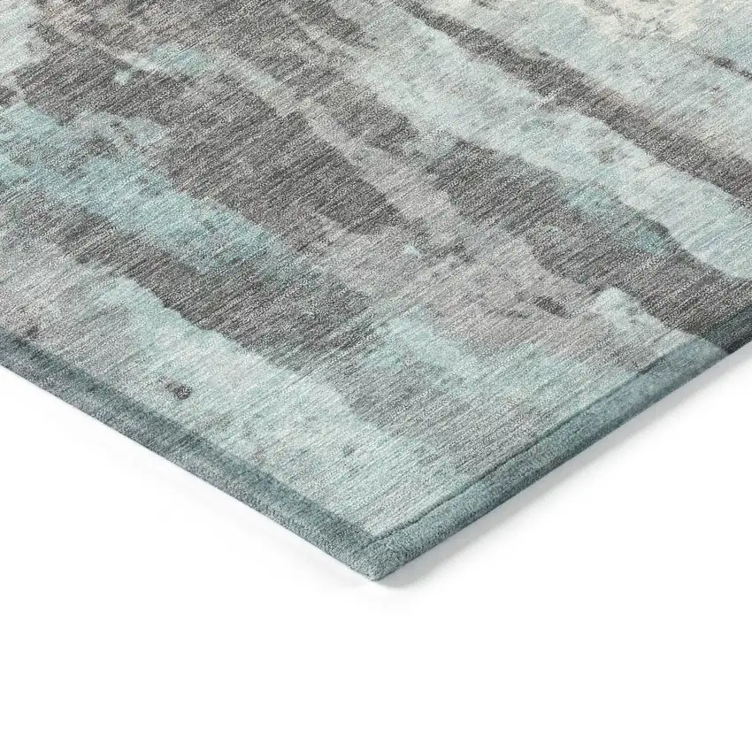 Teal Blue Ivory And Gray Abstract Washable Indoor Outdoor Area Rug Photo 5