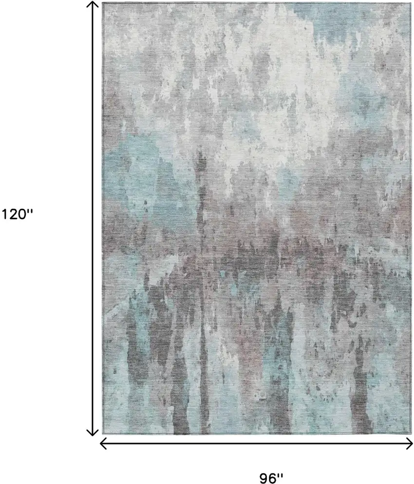 Teal Blue Ivory And Gray Abstract Washable Indoor Outdoor Area Rug Photo 3