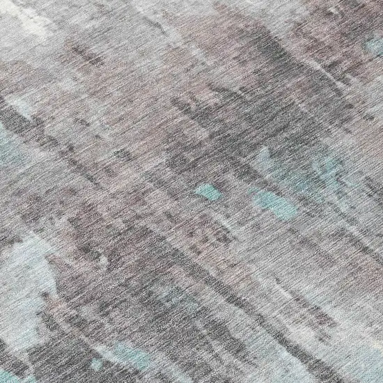Teal Blue Ivory And Gray Abstract Washable Indoor Outdoor Area Rug Photo 4