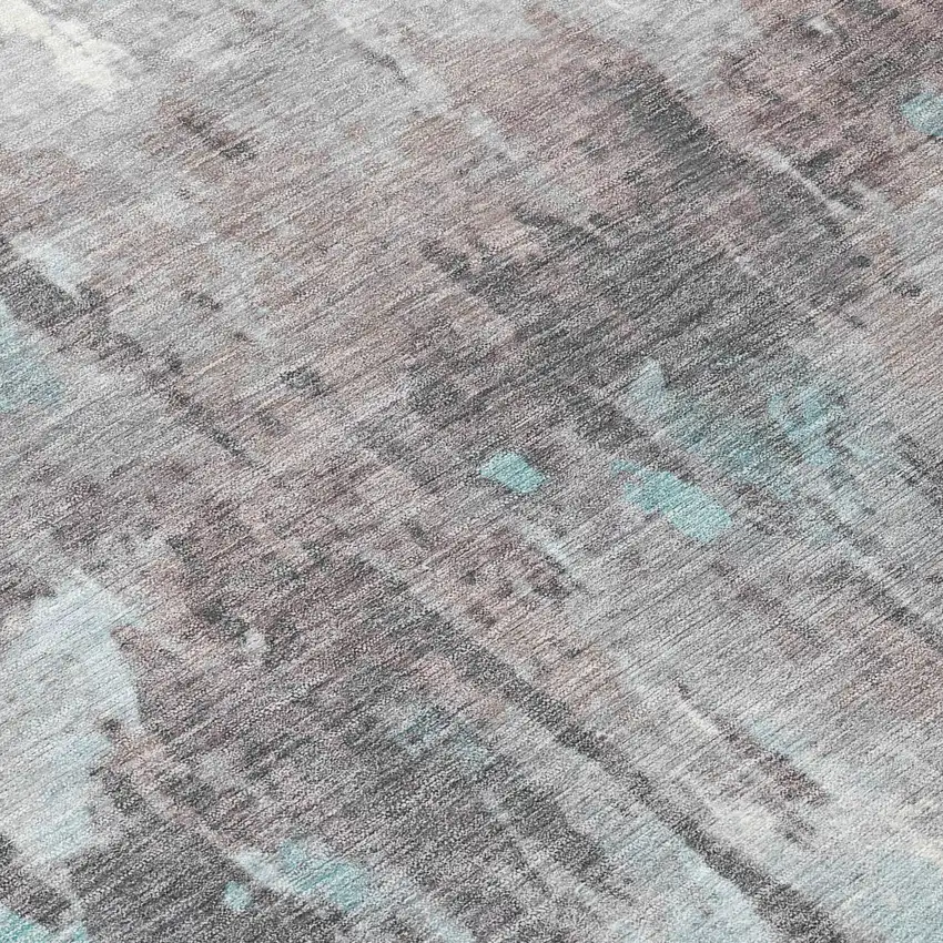 Teal Blue Ivory And Gray Abstract Washable Indoor Outdoor Area Rug Photo 4