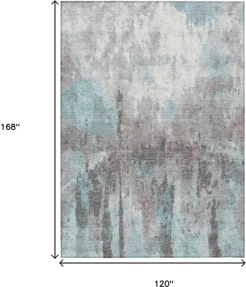 Teal Blue Ivory And Gray Abstract Washable Indoor Outdoor Area Rug Photo 3