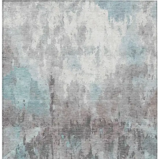 Teal Blue Ivory And Gray Abstract Washable Indoor Outdoor Area Rug Photo 5