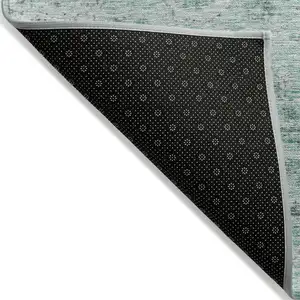 Photo of Teal Blue Ivory And Gray Damask Washable Indoor Outdoor Area Rug