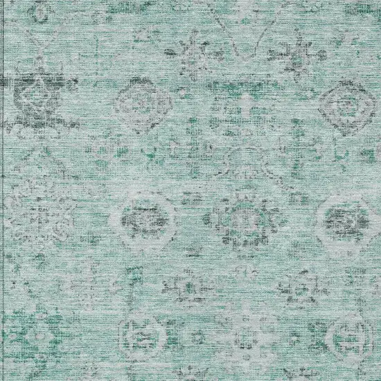 Teal Blue Ivory And Gray Damask Washable Indoor Outdoor Area Rug Photo 5