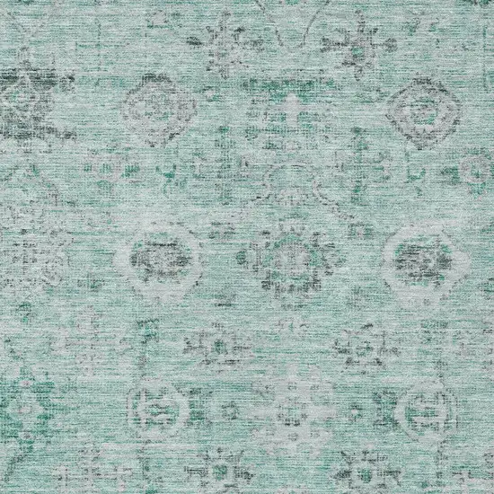 Teal Blue Ivory And Gray Damask Washable Indoor Outdoor Area Rug Photo 5