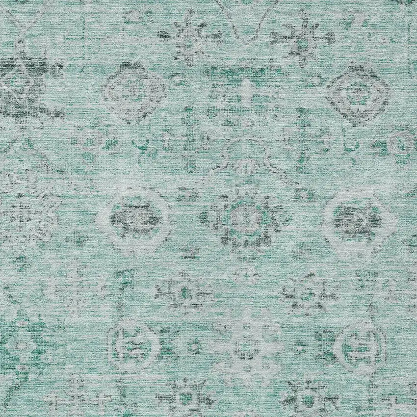 Teal Blue Ivory And Gray Damask Washable Indoor Outdoor Area Rug Photo 5