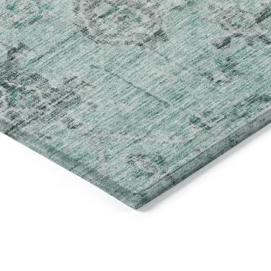 Teal Blue Ivory And Gray Damask Washable Indoor Outdoor Area Rug Photo 4