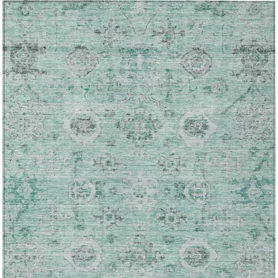 Teal Blue Ivory And Gray Damask Washable Indoor Outdoor Area Rug Photo 5