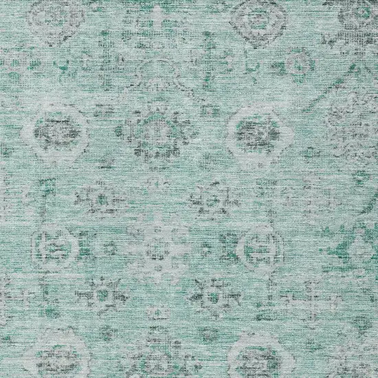 Teal Blue Ivory And Gray Damask Washable Indoor Outdoor Area Rug Photo 4