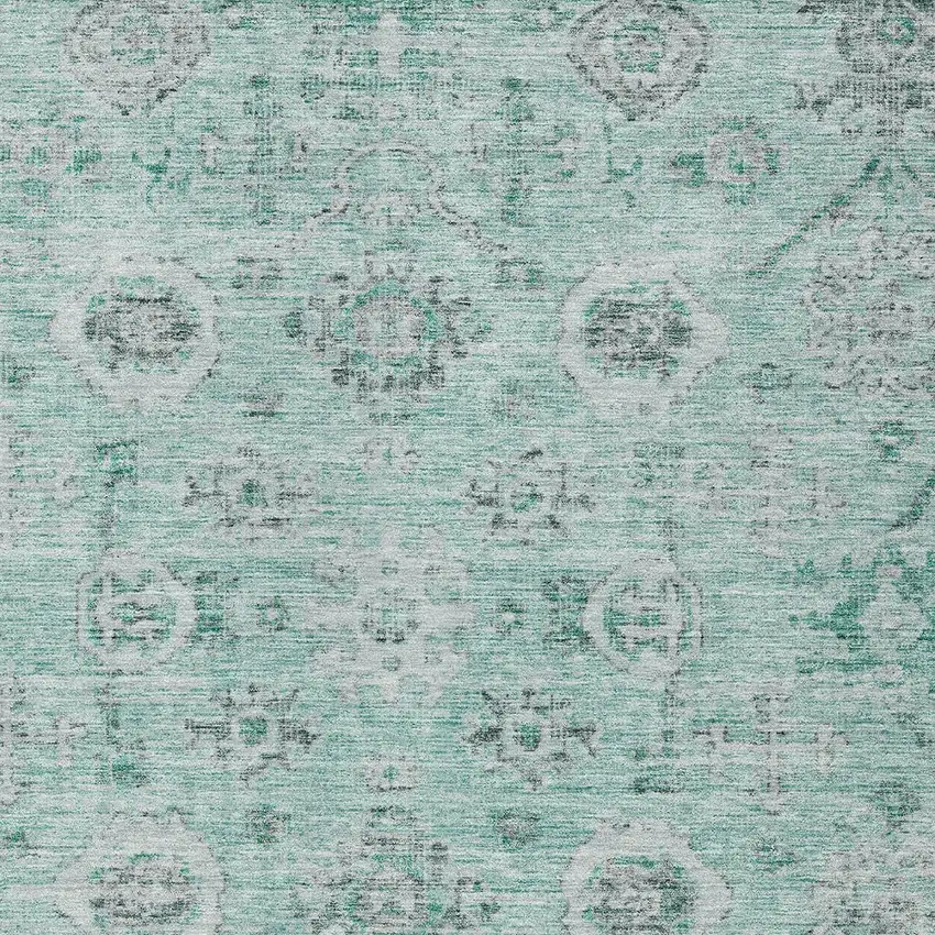 Teal Blue Ivory And Gray Damask Washable Indoor Outdoor Area Rug Photo 4