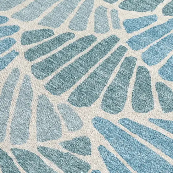 Teal Blue Ivory And Gray Floral Washable Indoor Outdoor Area Rug Photo 2