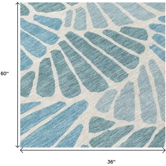 Teal Blue Ivory And Gray Floral Washable Indoor Outdoor Area Rug Photo 6