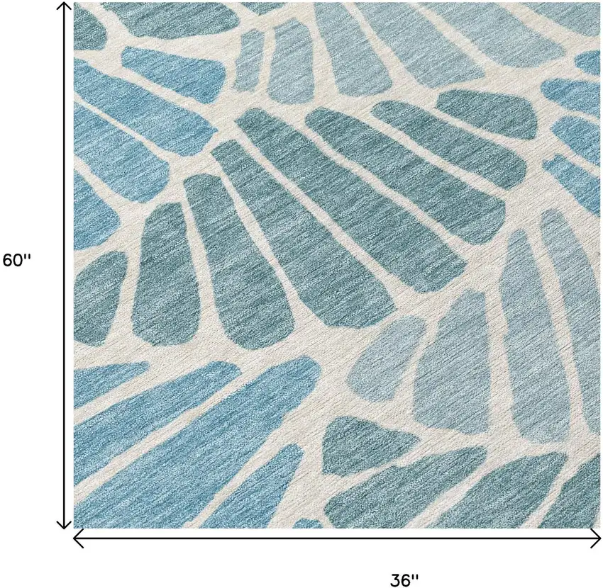 Teal Blue Ivory And Gray Floral Washable Indoor Outdoor Area Rug Photo 6