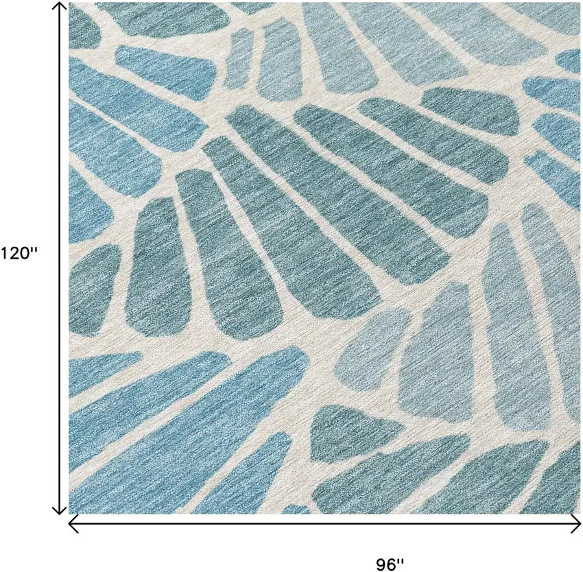 Teal Blue Ivory And Gray Floral Washable Indoor Outdoor Area Rug Photo 5