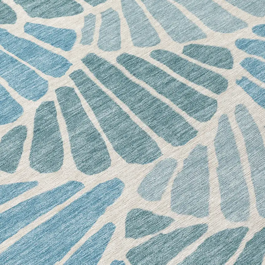 Teal Blue Ivory And Gray Floral Washable Indoor Outdoor Area Rug Photo 1