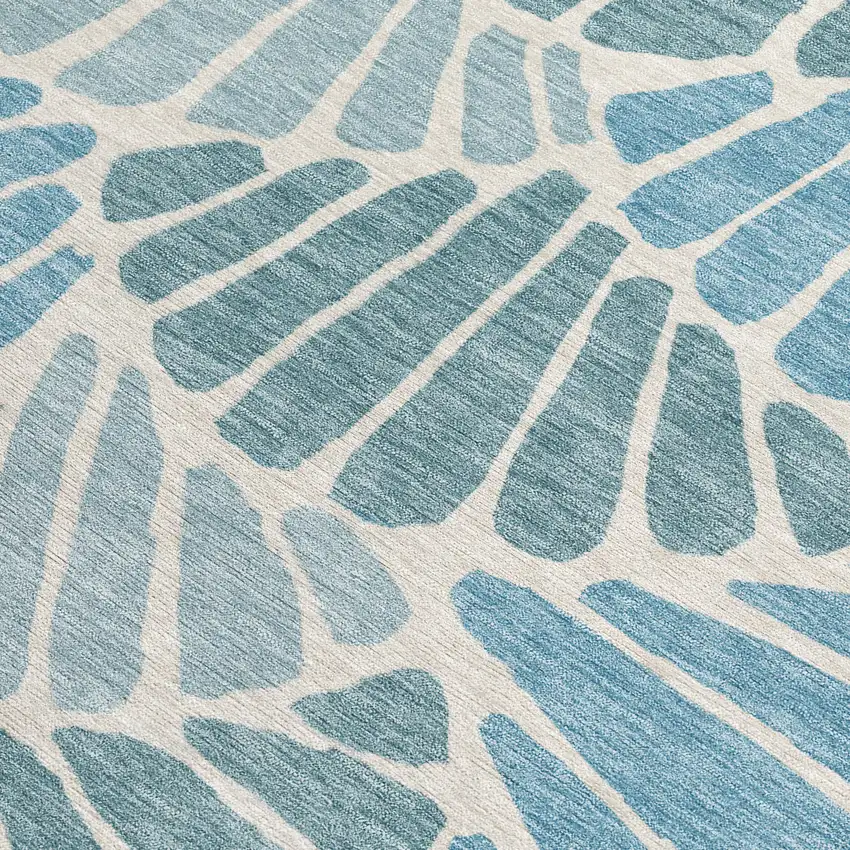 Teal Blue Ivory And Gray Floral Washable Indoor Outdoor Area Rug Photo 2