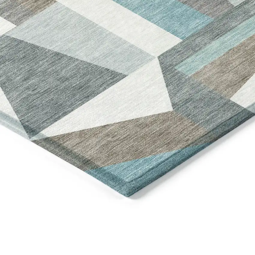 Teal Blue Ivory And Gray Geometric Washable Indoor Outdoor Area Rug Photo 6