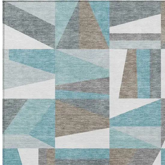 Teal Blue Ivory And Gray Geometric Washable Indoor Outdoor Area Rug Photo 5