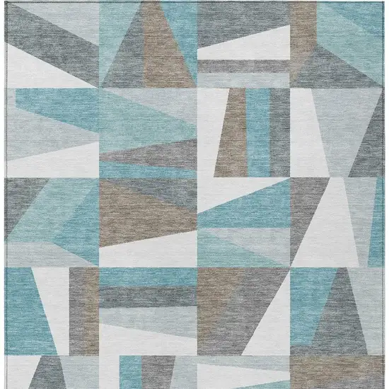 Teal Blue Ivory And Gray Geometric Washable Indoor Outdoor Area Rug Photo 7
