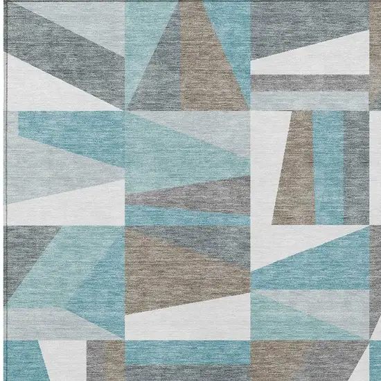 Teal Blue Ivory And Gray Geometric Washable Indoor Outdoor Area Rug Photo 6